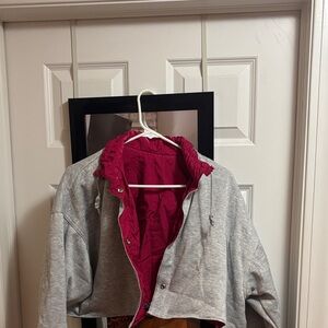 Gray and Red Cropped Jacket